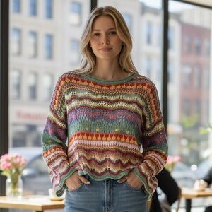 Long Sleeve Crochet Sweater with Scalloped Hem